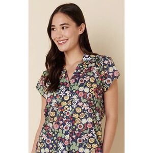 The Cat's Pajamas "Swiss Meadow" Top Women's L Floral Button-Up Sleep Shirt
